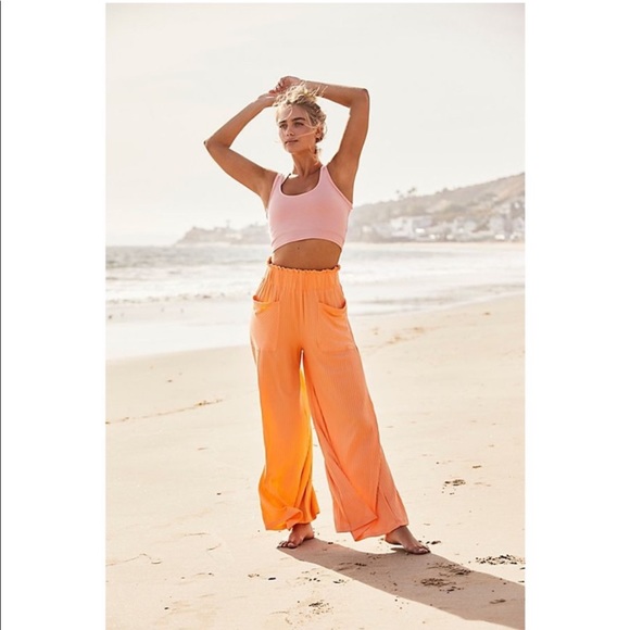 Free People Blissed Out Pants Neon Peach - Picture 2 of 6